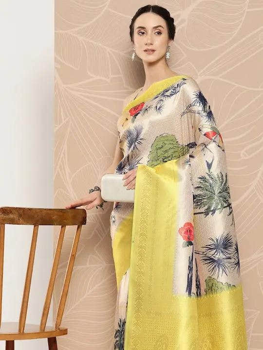 Banarasi Soft Silk Print Party Wear Saree