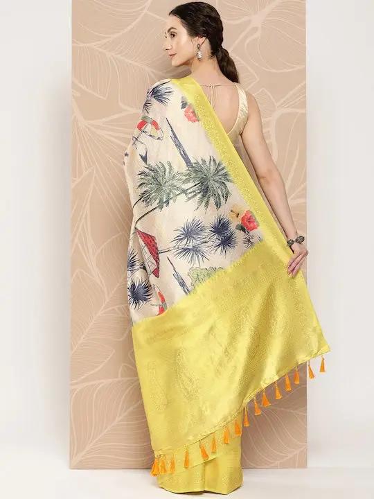 Banarasi soft silk sarees with intricate flower prints