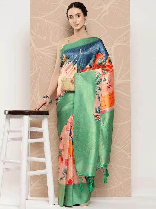 Banarasi Soft Silk Print Party Wear Saree