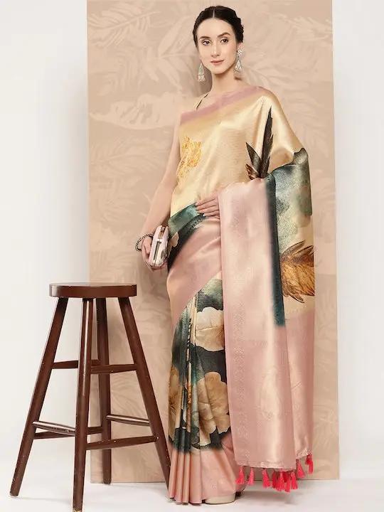 Banarasi soft silk sarees with intricate flower prints