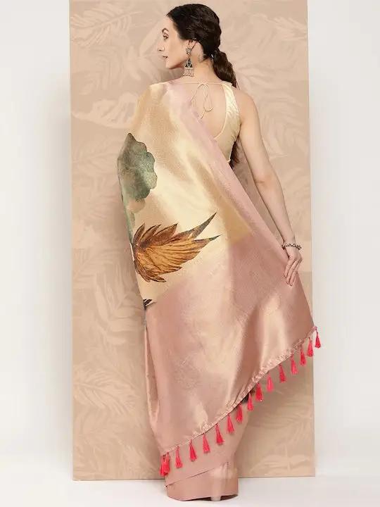 Banarasi soft silk sarees with intricate flower prints