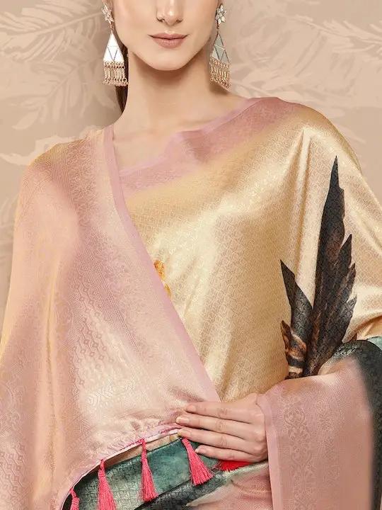 Banarasi soft silk sarees with intricate flower prints