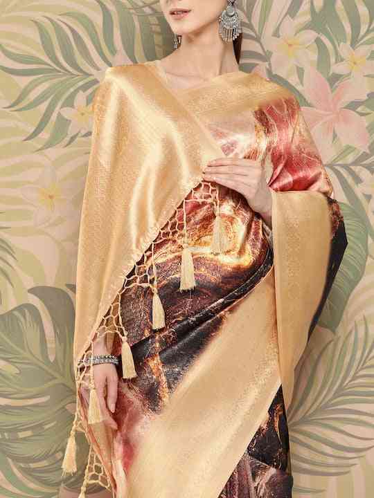 Banarasi soft silk sarees with intricate flower prints