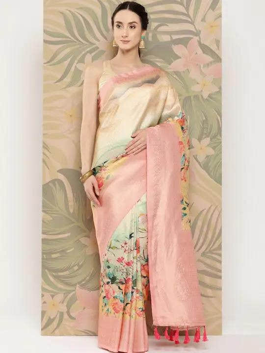 Banarasi Soft Silk Print Party Wear Saree