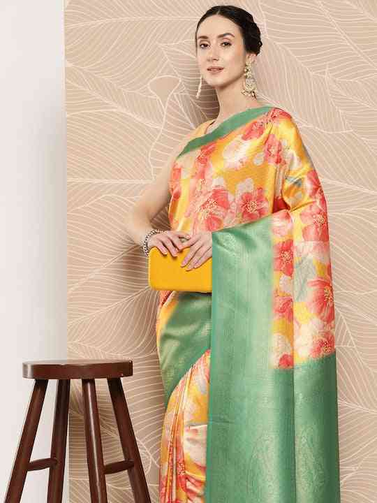 Banarasi soft silk sarees with intricate flower prints