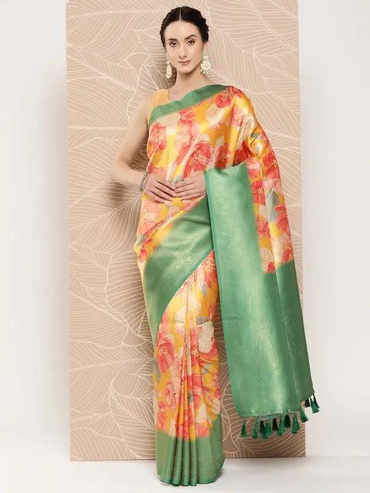 Banarasi soft silk sarees with intricate flower prints