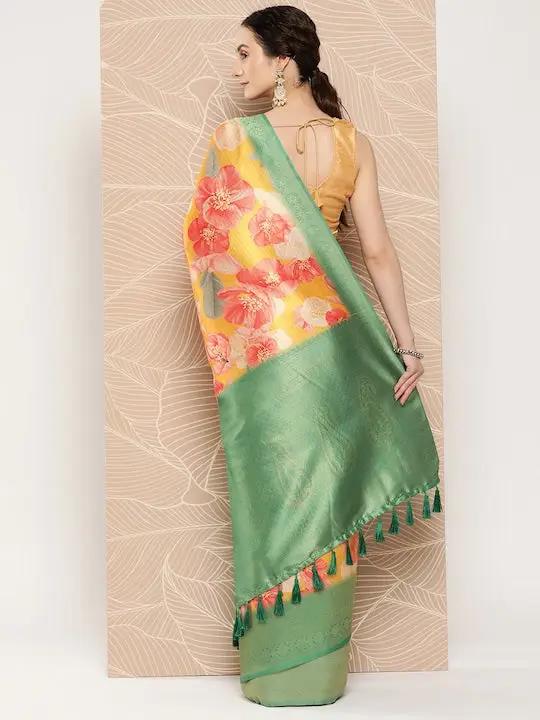 Banarasi soft silk sarees with intricate flower prints