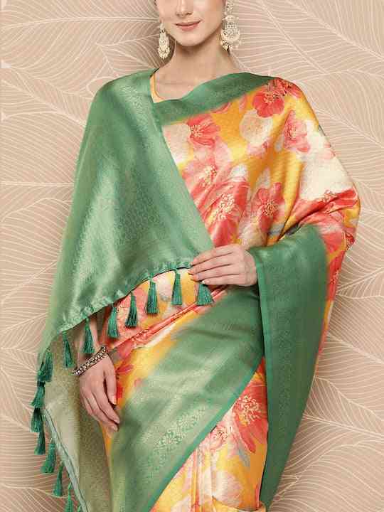 Banarasi soft silk sarees with intricate flower prints