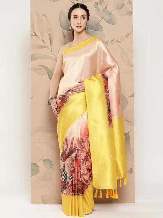 Banarasi soft silk sarees with intricate flower prints