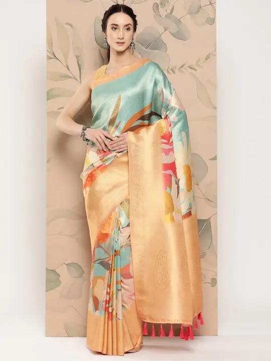 Banarasi soft silk sarees with intricate flower prints