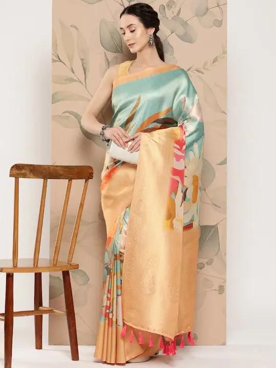 Banarasi soft silk sarees with intricate flower prints