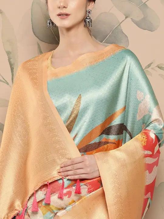 Banarasi soft silk sarees with intricate flower prints