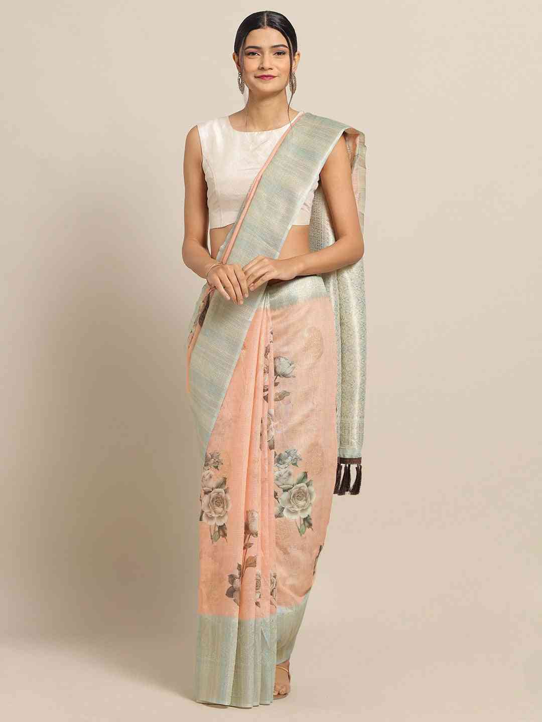  Cotton Slub Silk Saree with Zari Weaving 