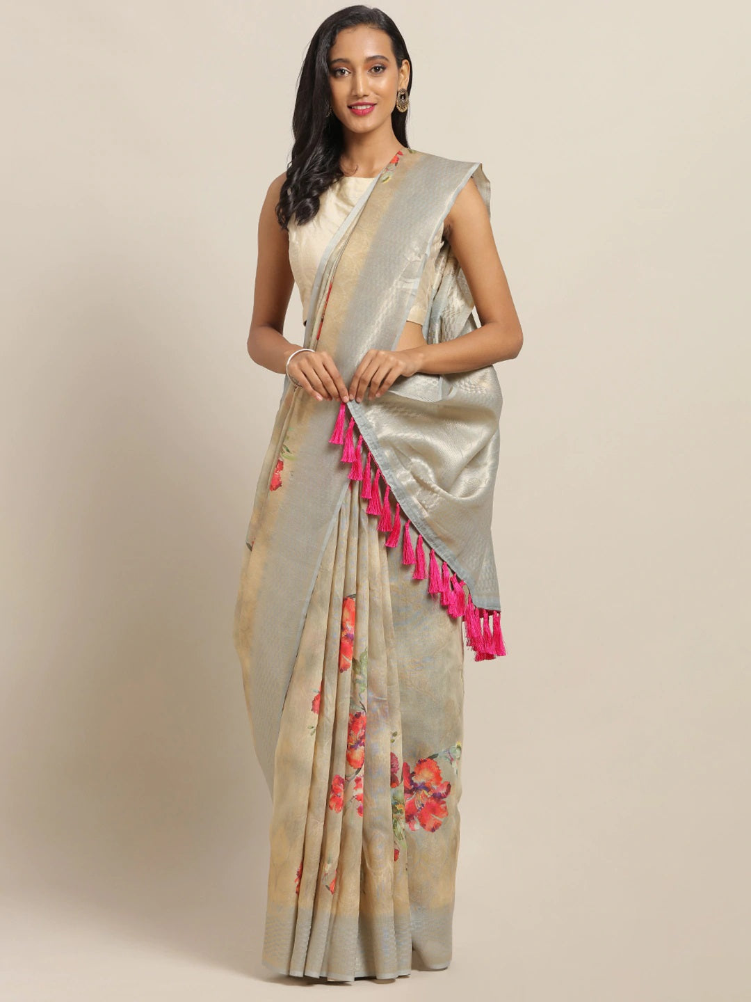  Cotton Slub Silk Saree with Zari Weaving 