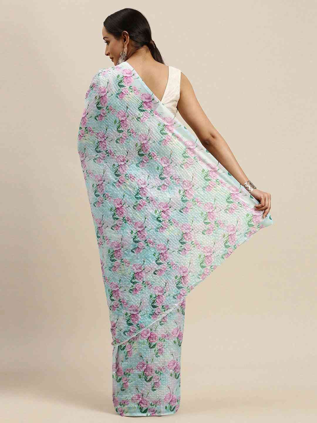 Beautiful Pure Silk Floral Print Saree with Sequinned Work