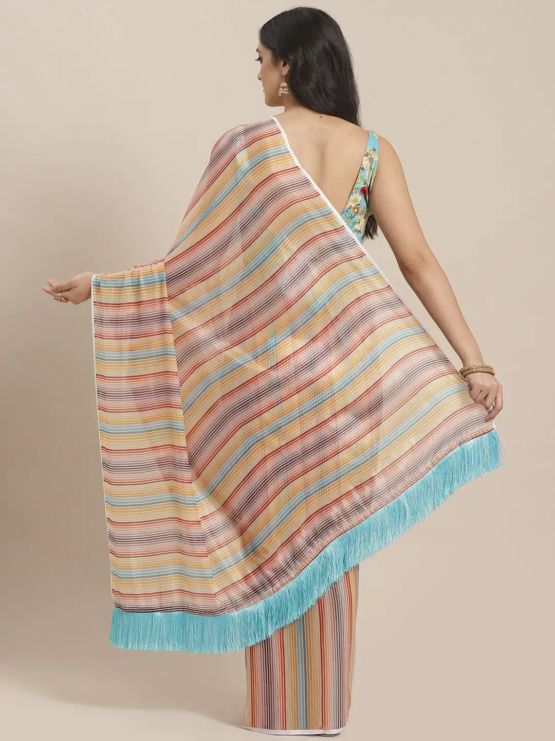 Buy Celebrity Striped Silk Saree Online At Vastranand