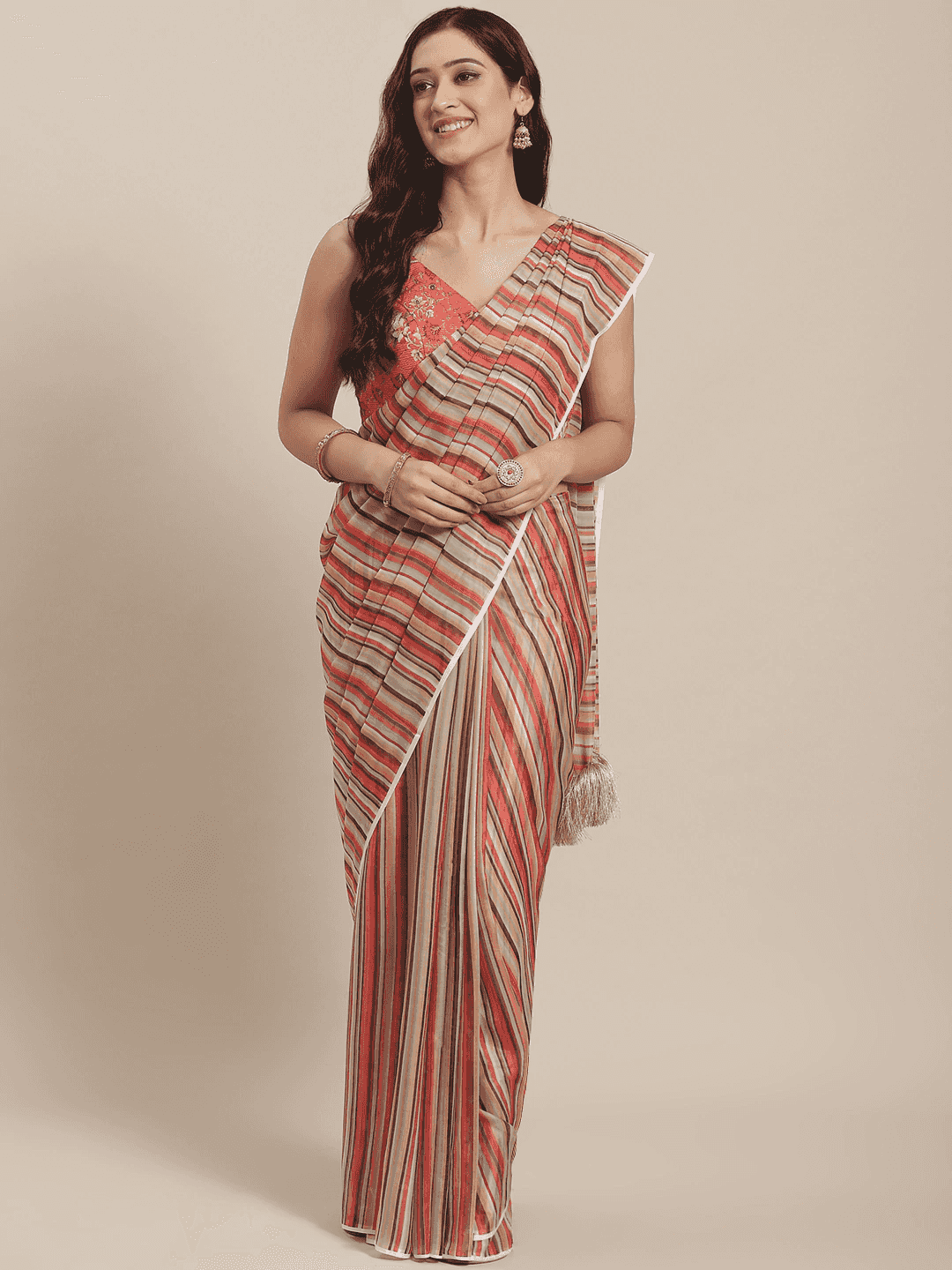 Vastranand Celebrity Striped Silk Saree With Resham Tassel 