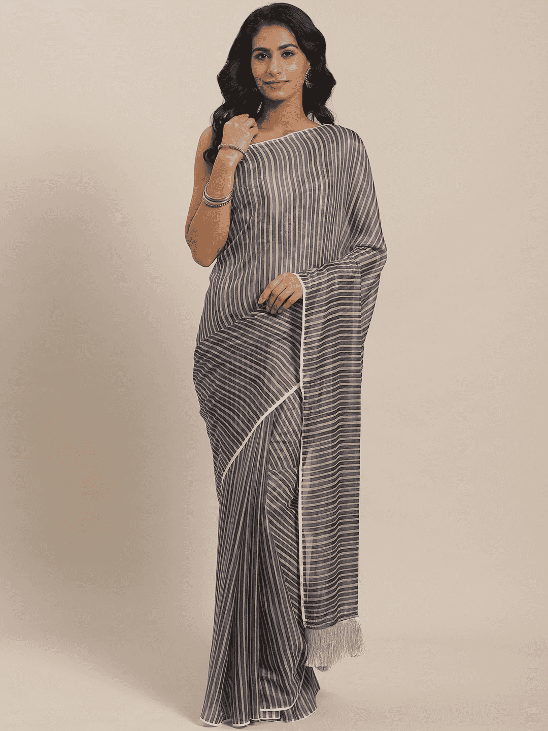 Vastranand Celebrity Striped Silk Saree With Resham Tassel 