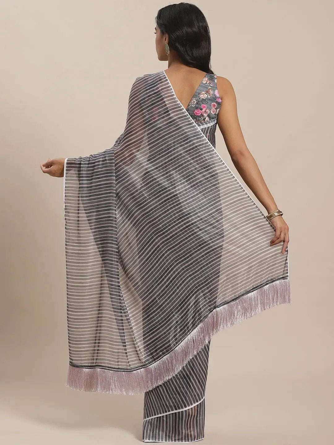 Vastranand Celebrity Striped Silk Saree With Resham Tassel 