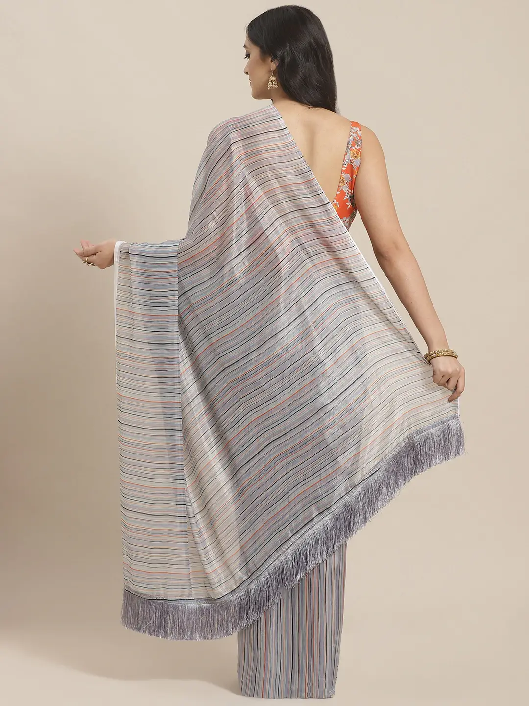 Vastranand Celebrity Striped Silk Saree With Resham Tassel