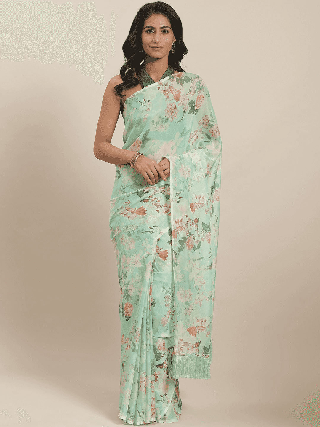 Buy Celebrity Floral Printed Silk Saree With Resham Tassel