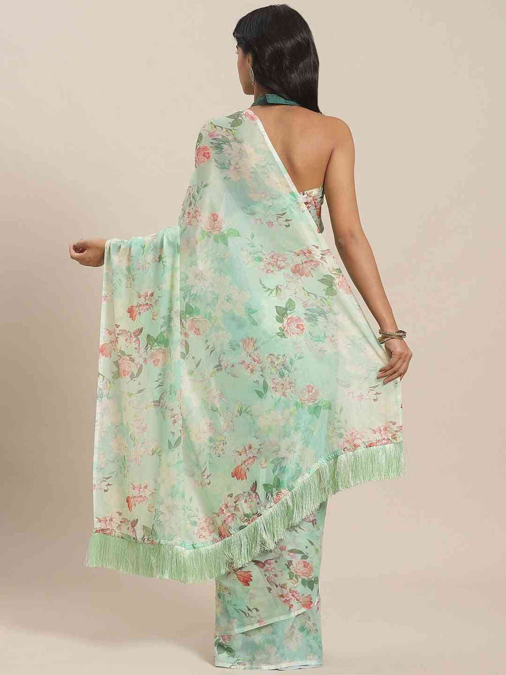 Buy Celebrity Floral Printed Silk Saree With Resham Tassel