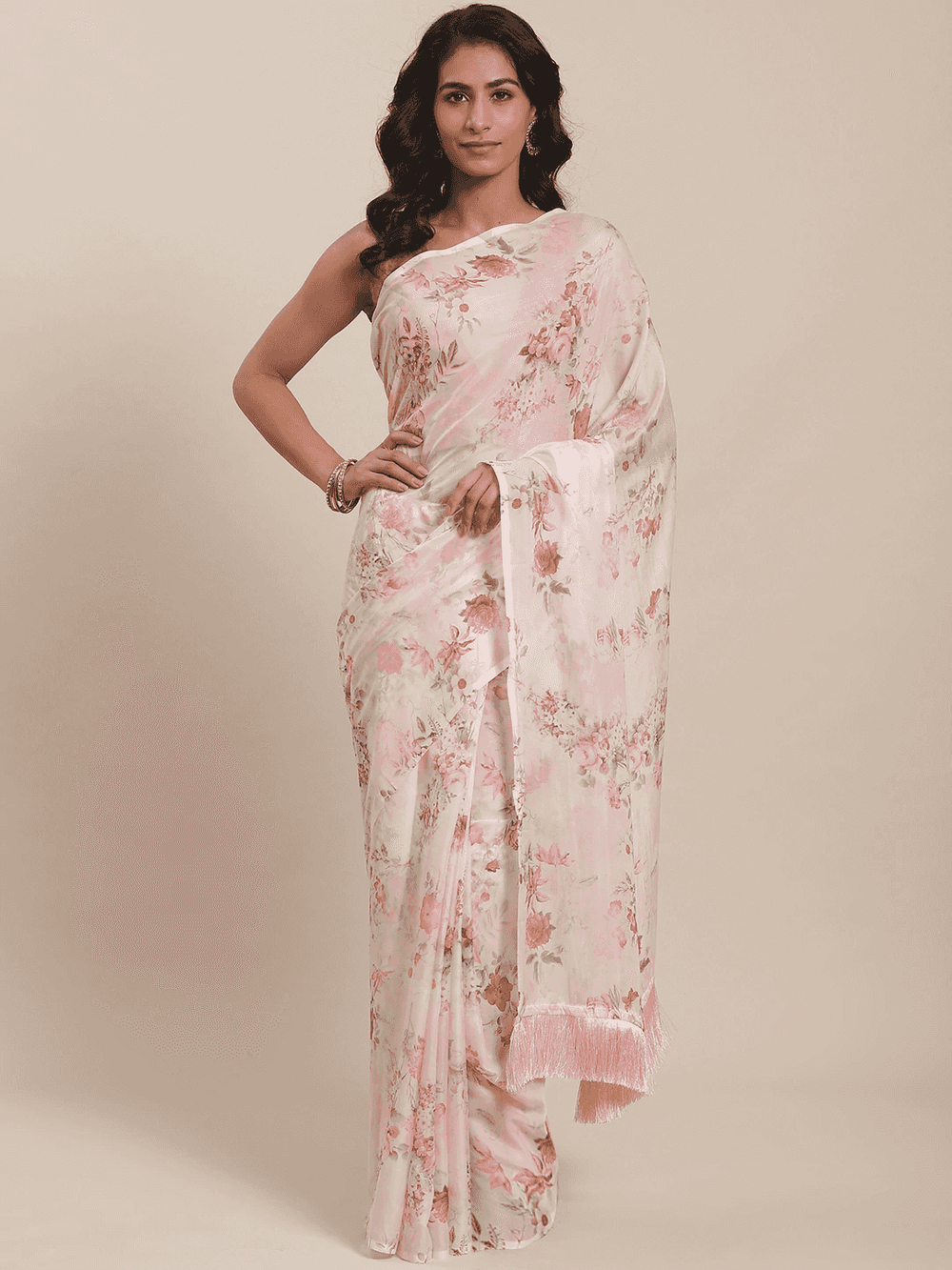 Shop Celebrity Floral Silk Saree with Resham Tassel 