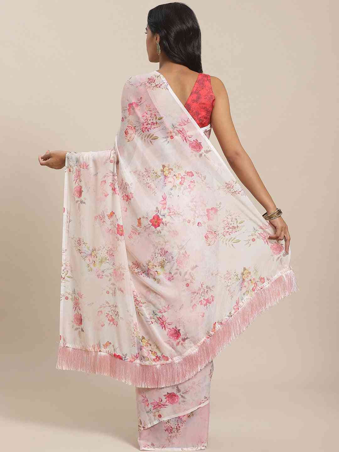 Shop Celebrity Floral Silk Saree with Resham Tassel 