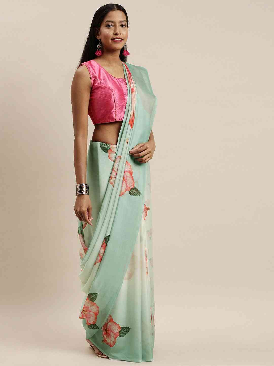 Vastranand Celebrity Floral Silk Saree With Resham Tassel 