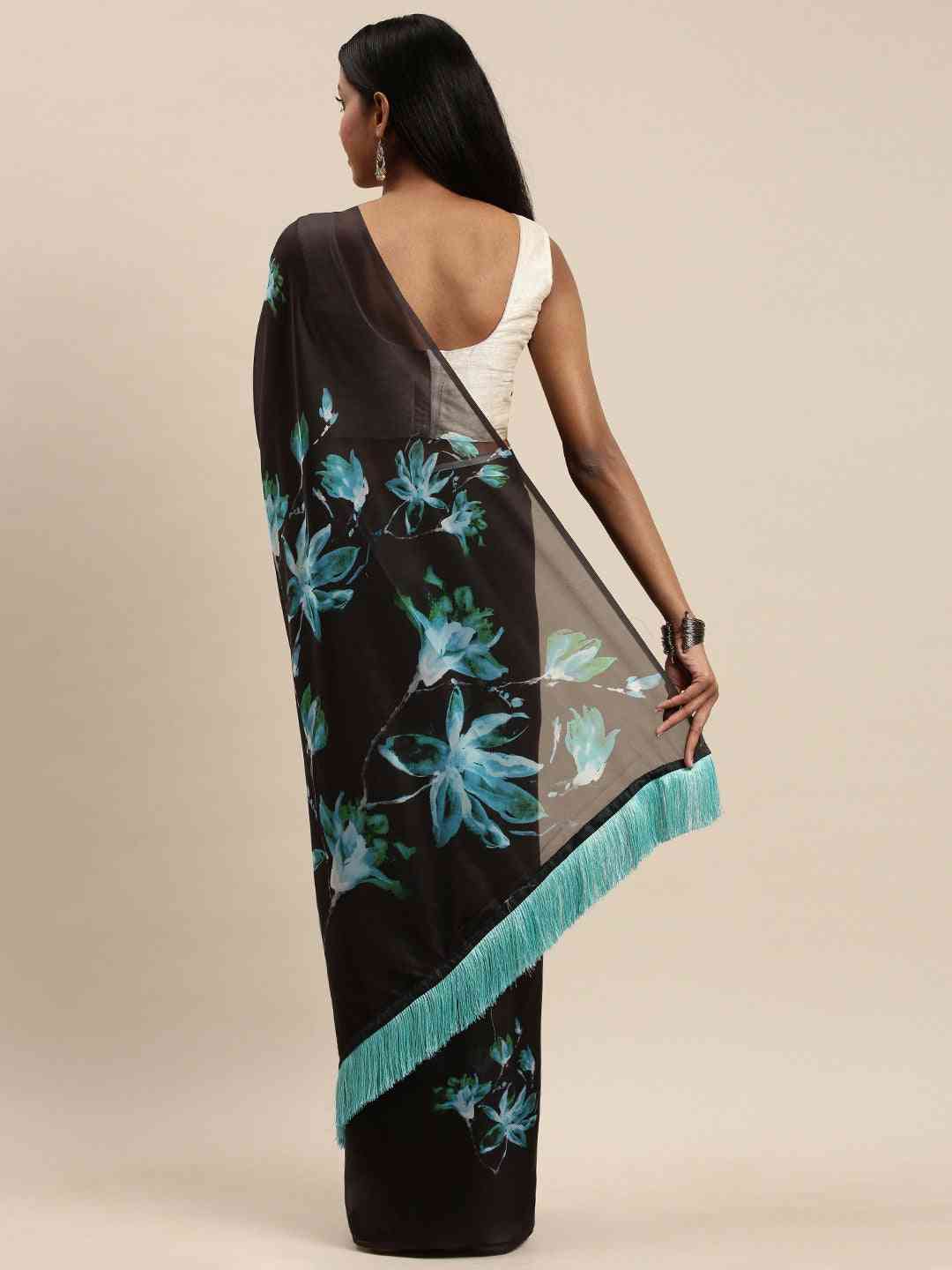 By Celebrity Floral Printed Silk Saree with Resham Tassel 