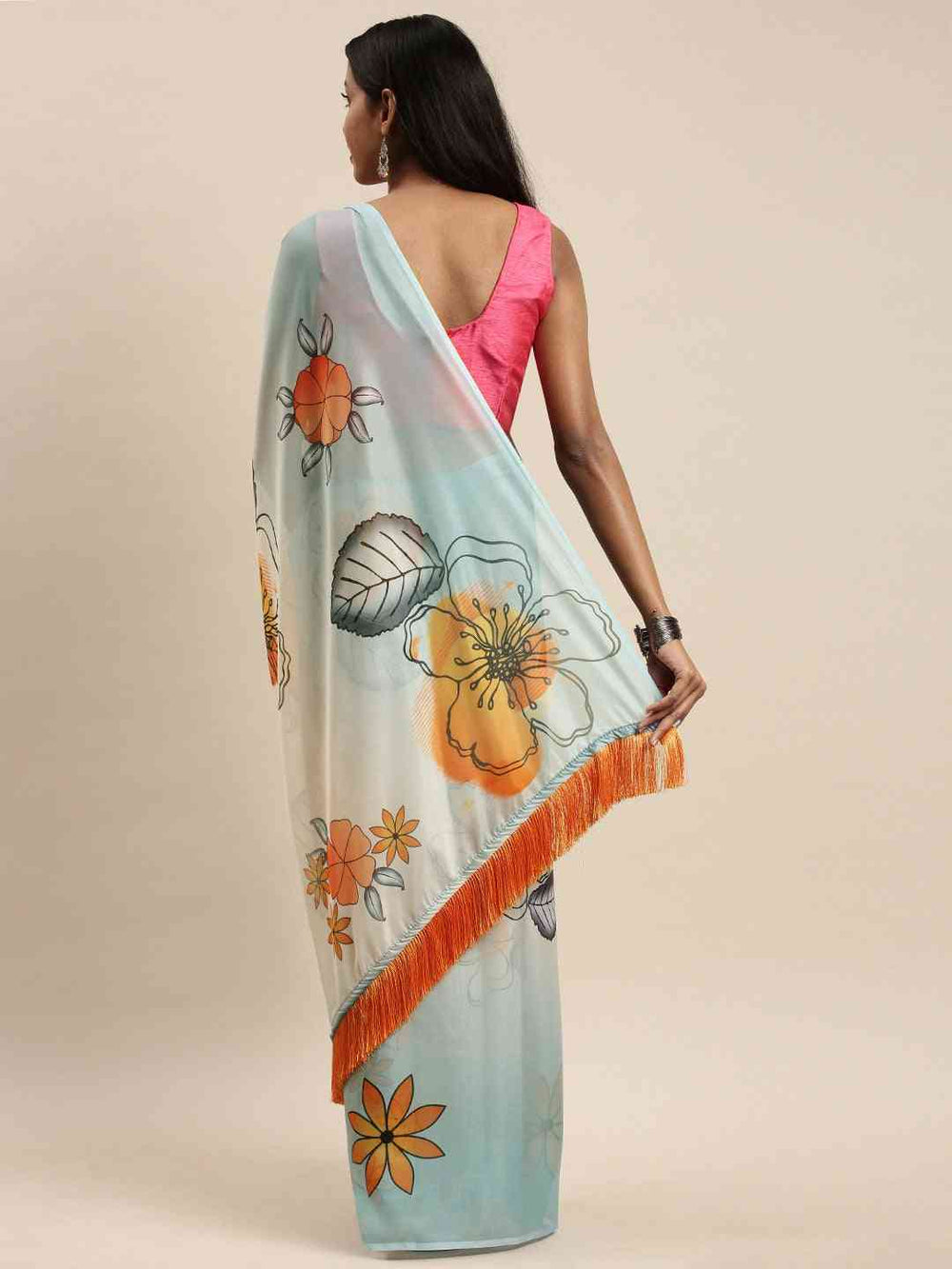 Buy Celebrity Floral Printed Silk Saree with Resham Tassel 