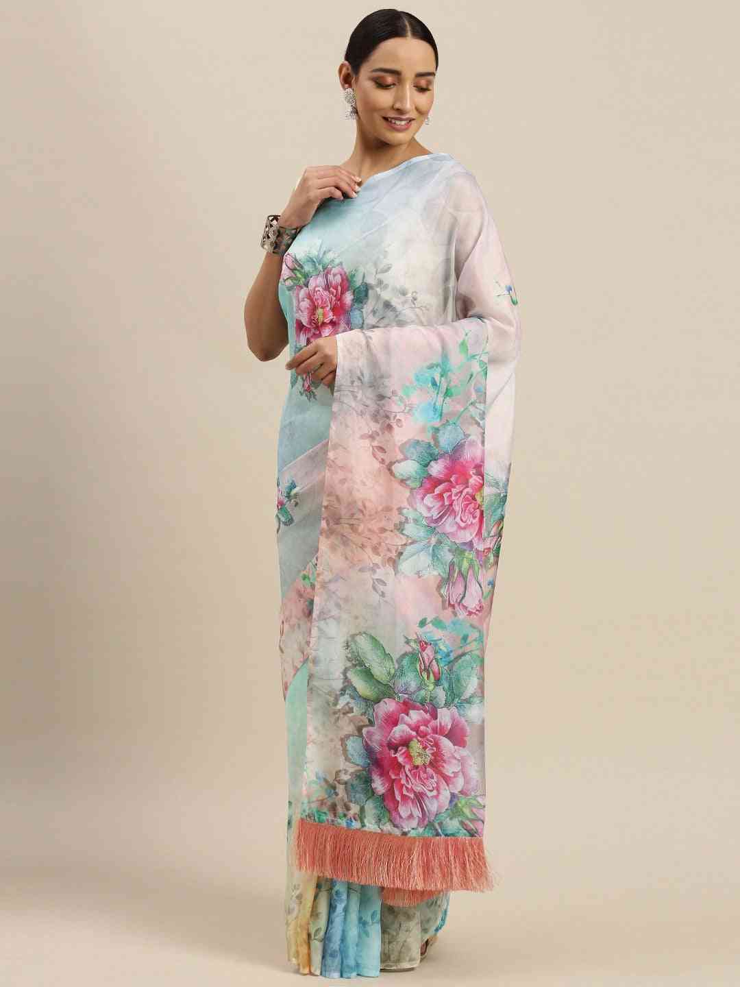 Buy At Vastranand Celebrity Floral Print Silk Saree 