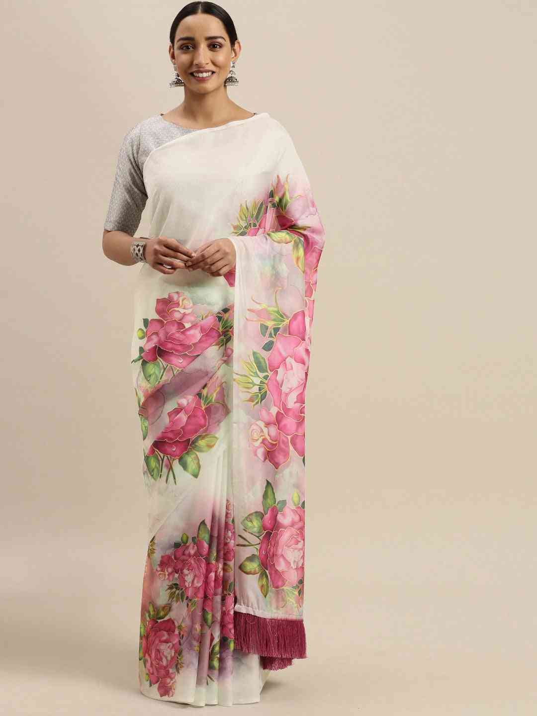 Buy At Vastranand Celebrity Floral Printed Silk Saree 