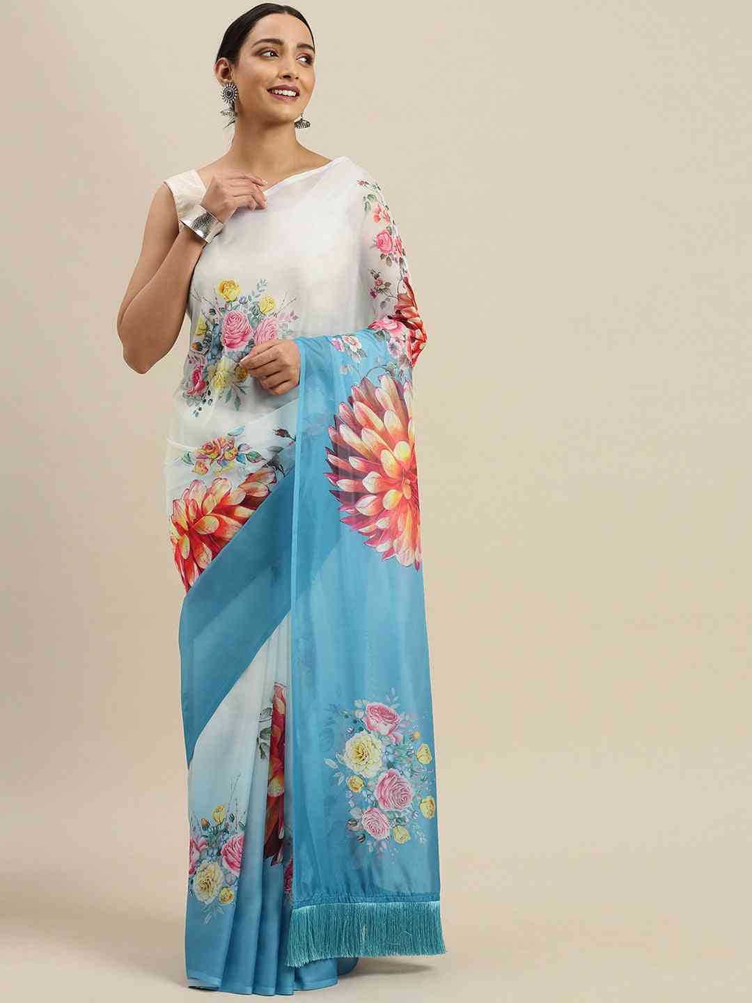 Vastranand Celebrity Floral Silk Saree with Resham Tassel 