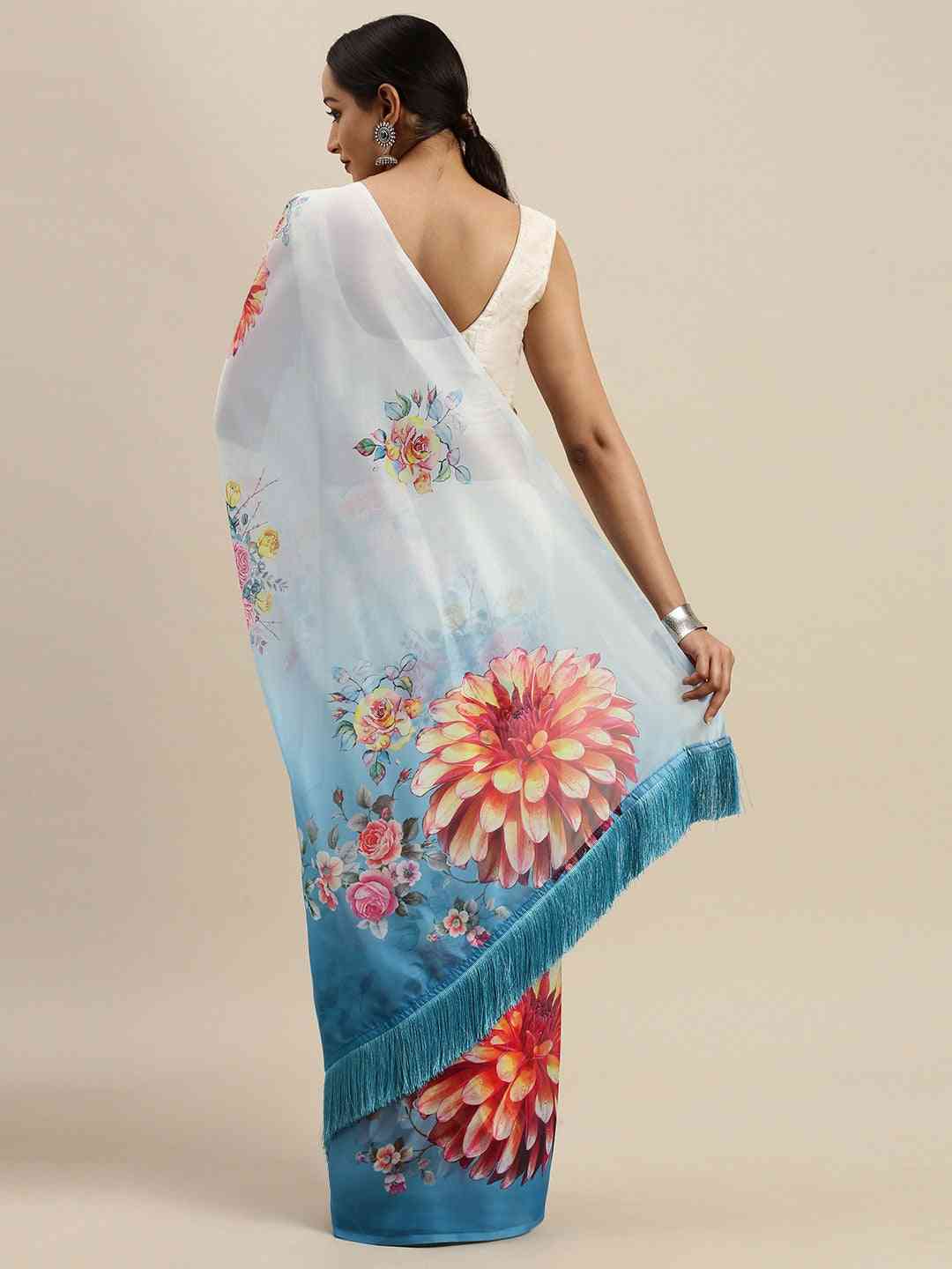 Vastranand Celebrity Floral Silk Saree with Resham Tassel 