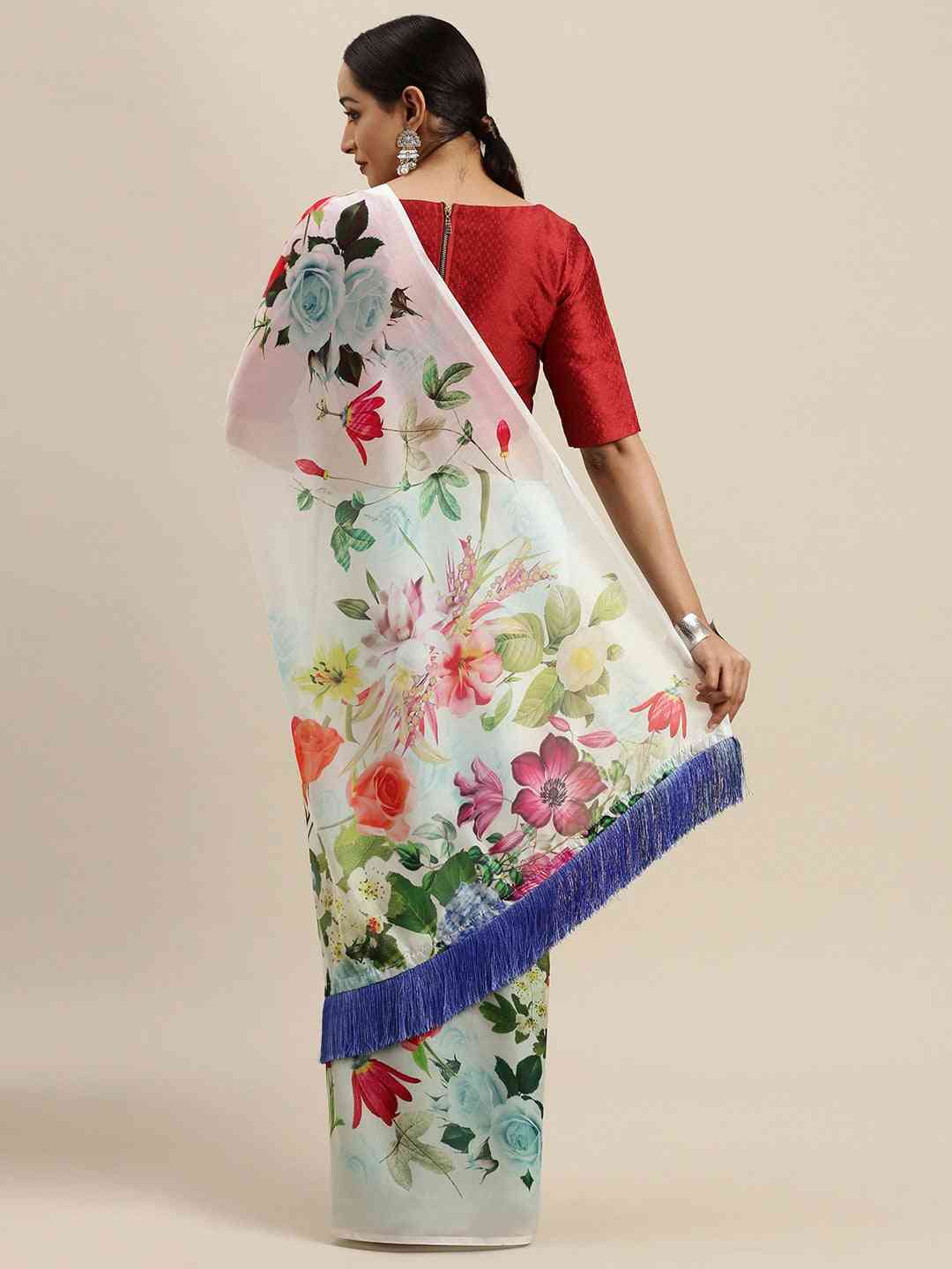 At Vastranand Celebrity Floral Silk Saree with Resham TasselAt Vastranand Celebrity Floral Silk Saree with Resham Tassel