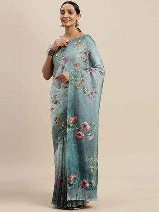 At Vastranand Celebrity Floral Silk Saree With Resham Tassel