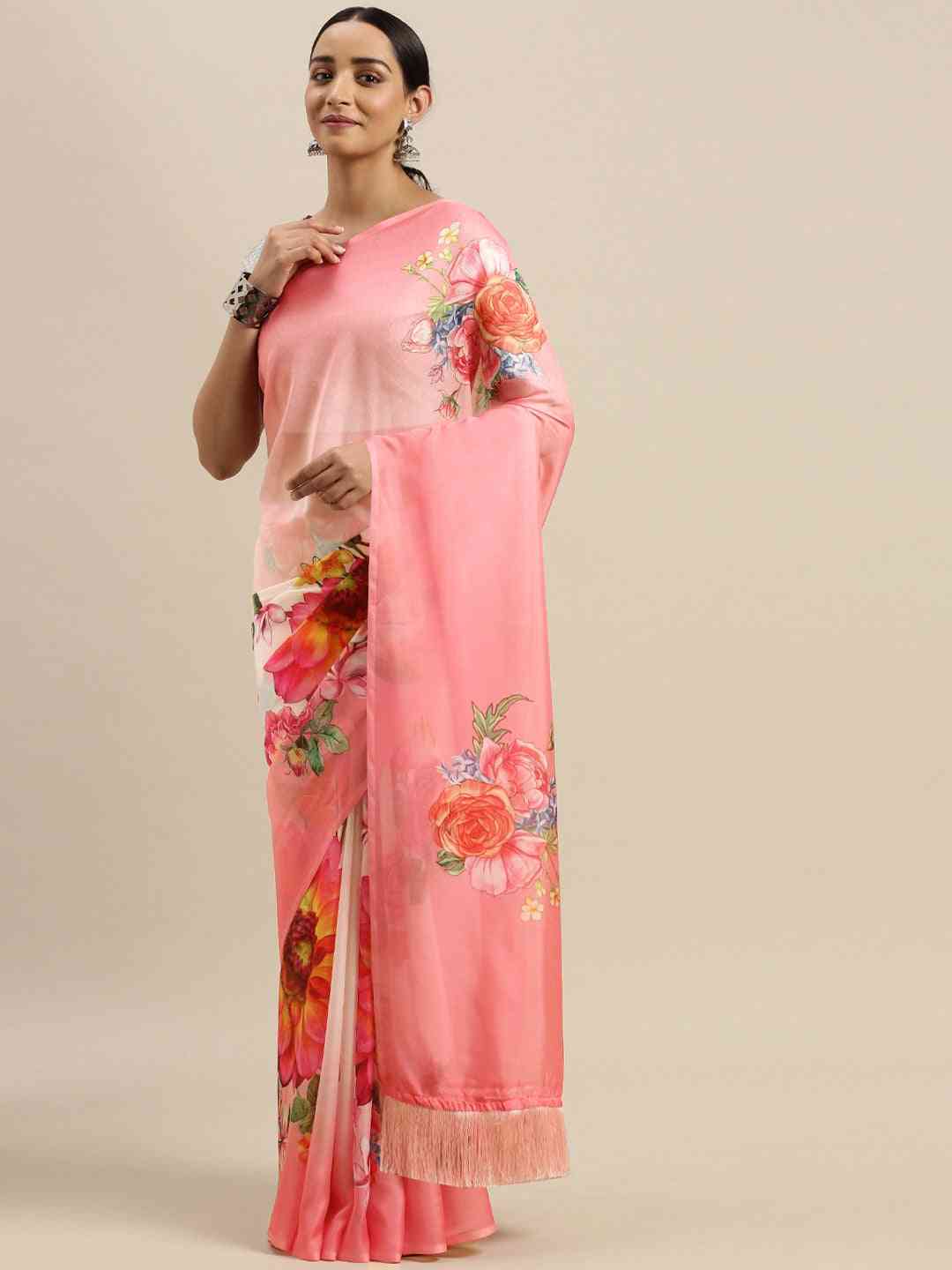 Exclusive Celebrity Floral Printed Silk Saree