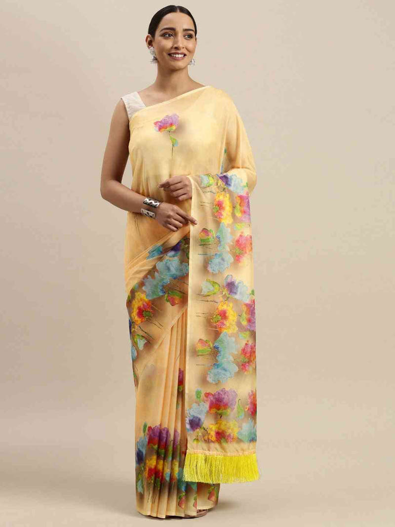 Exclusive Celebrity Floral Printed Silk Saree