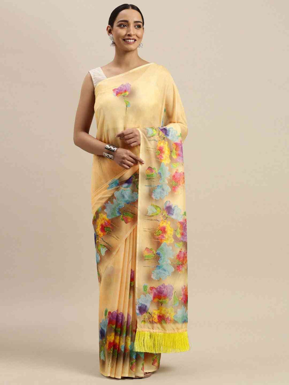 Exclusive Celebrity Floral Printed Silk Saree