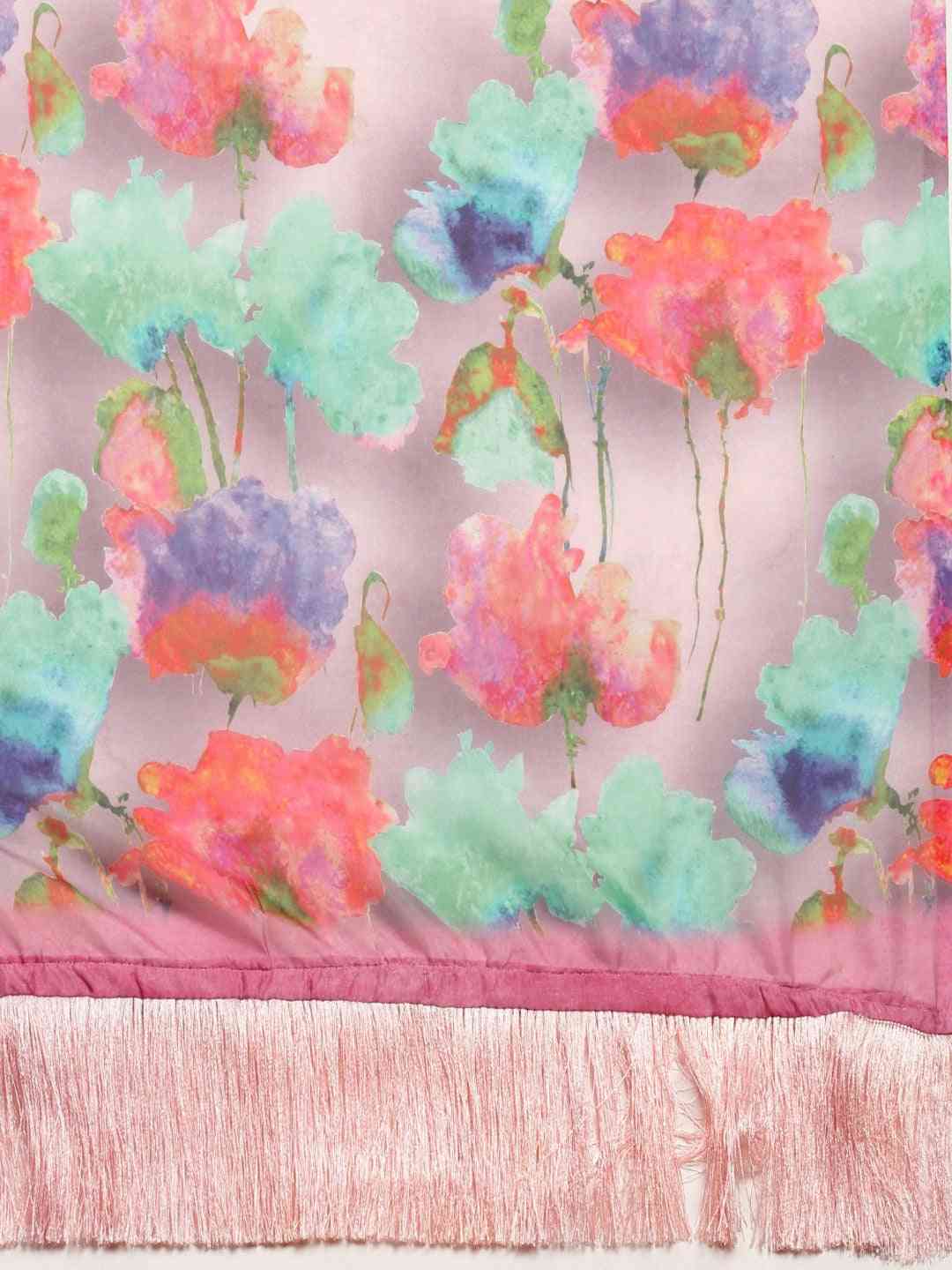 Stylish Celebrity Floral Print Silk Saree with Resham Tassel