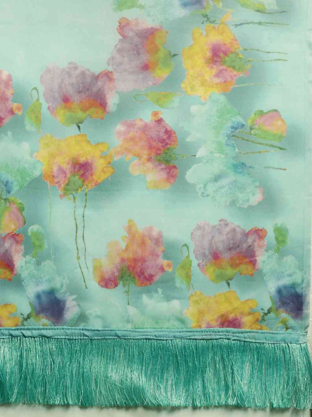 Latest Celebrity Floral Silk Saree with Resham Tassel