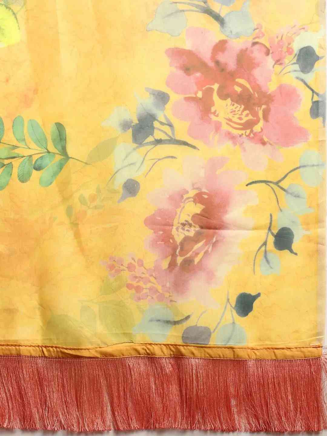 Beautiful Celebrity Floral Print Silk Saree With Tassel