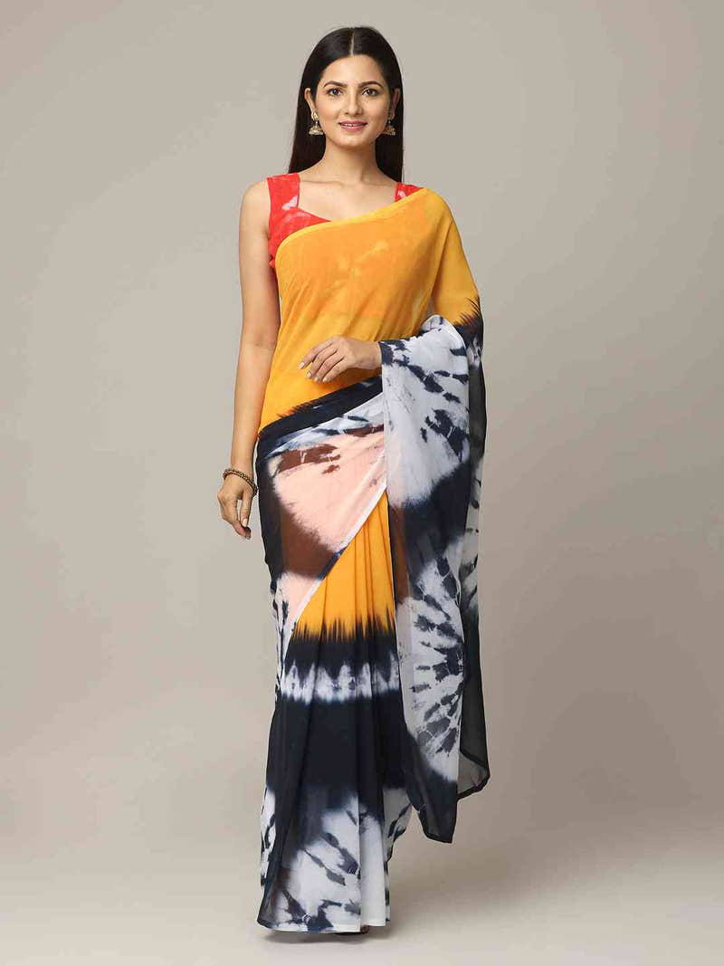 Ombre Soft Georgette Tie-dye Work Party Wear Saree