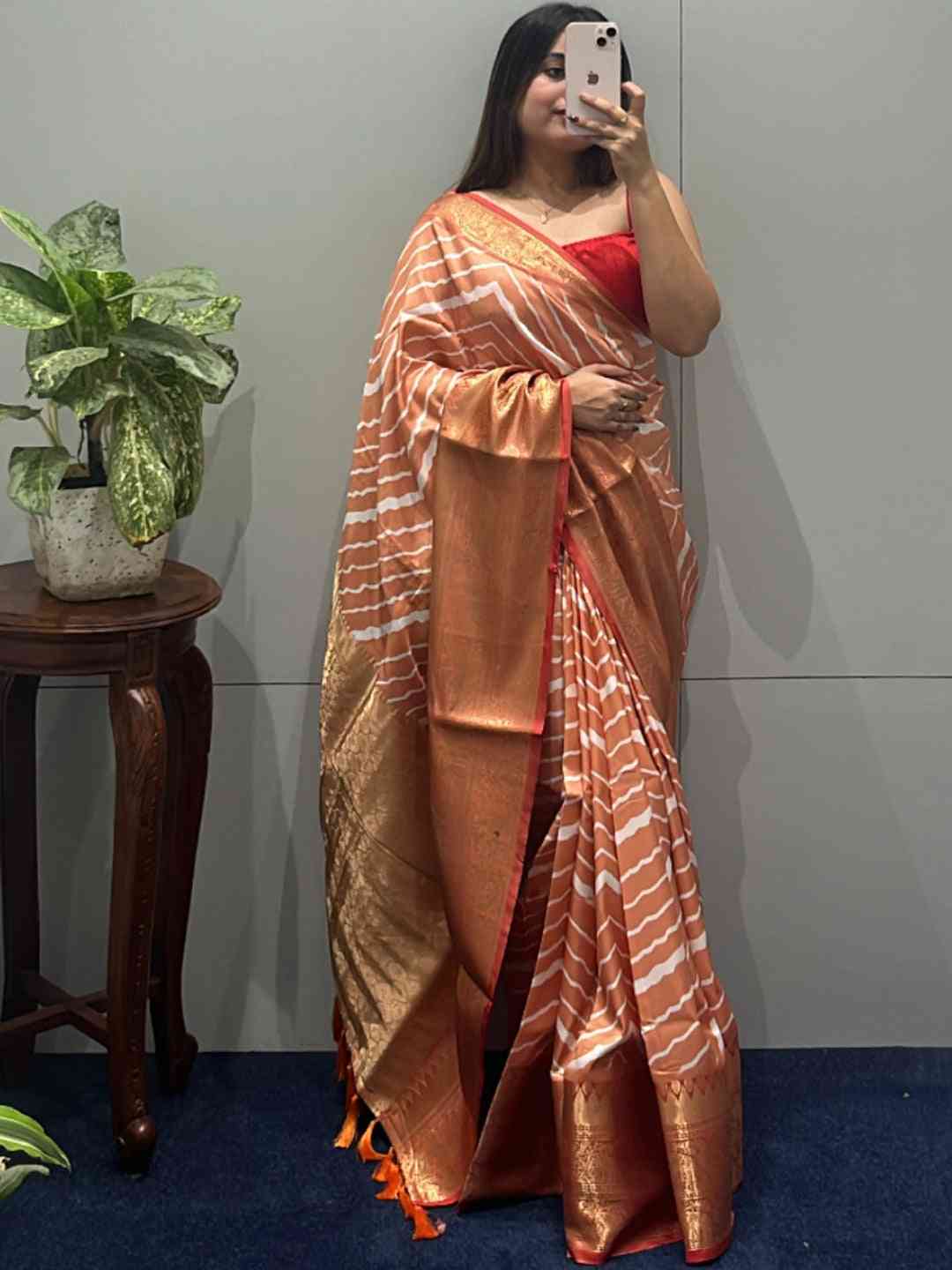  Kanchi Zari Border With Lehria Print Saree