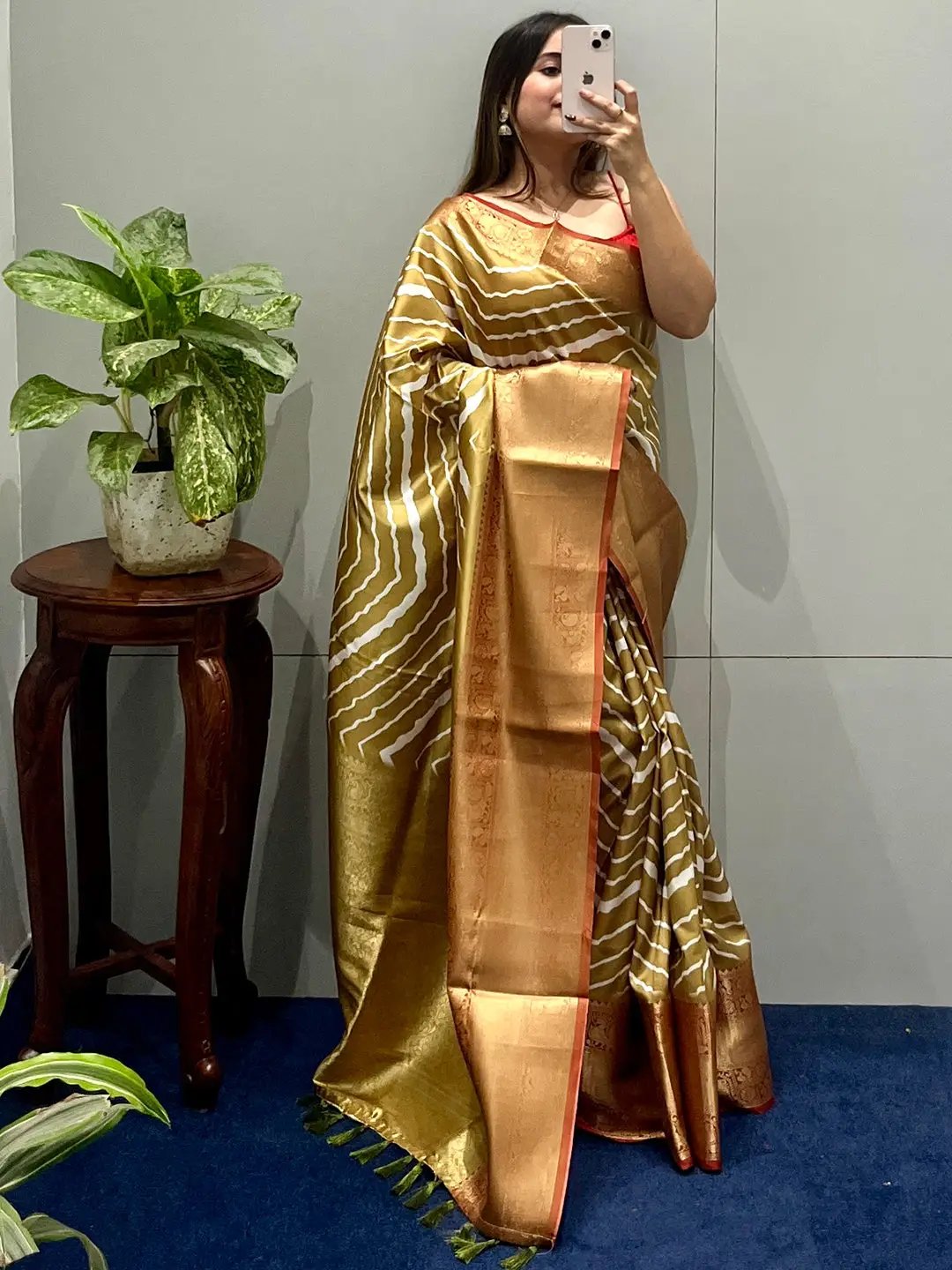 Exclusive Kanchi Zari Border Lehria Saree