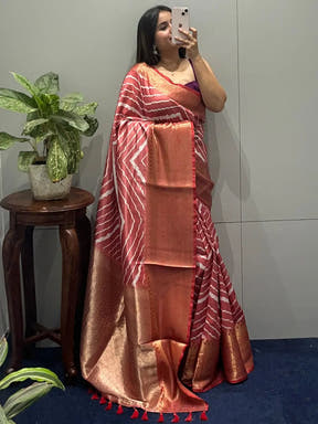 Elegant Kanchi Zari Border Leheriya Saree with intricate design