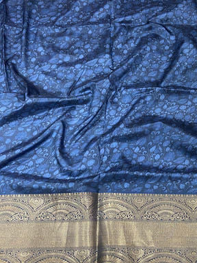 Blue Orchid Soft Silk Kalamkari Saree