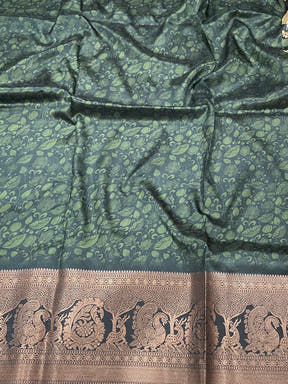 Bottle Green Soft Silk Kalamkari Saree
