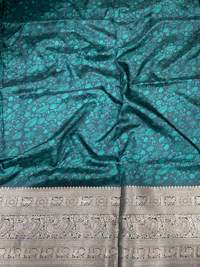 Ocean Teal Soft Silk Kalamkari Saree